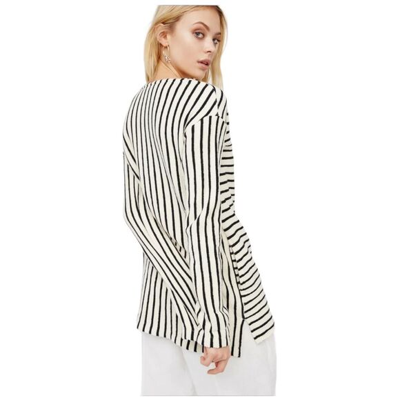 FREE PEOPLE Come On Over Striped Tunic Dress Pockets Beach Small Cotton Sweater - Picture 7 of 10